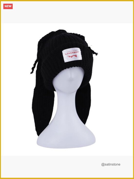 Knitted Rabbit Ear Beanie Hat - Cute Fluffy Winter Warm Cap main image 5